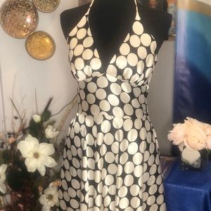 Black white polka dots satin halter dress size 10